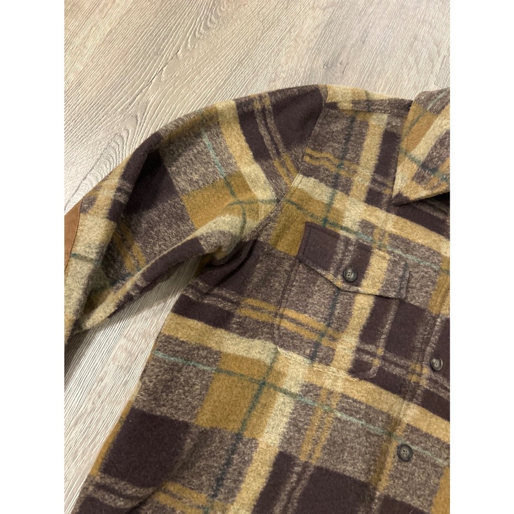 Marled Reunited Clothing Mens Plaid Flannel Shirt Jacket Elbow Patches Brown M - Picture 3 of 10